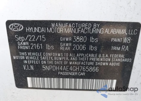 2016 Hyundai Elantra Se/Sport/Limited из США, поврежденный, VIN 5NPDH4AE4GH765866